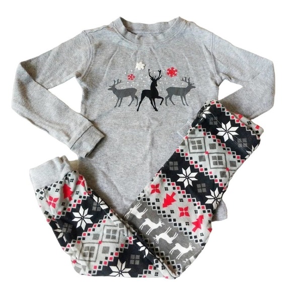 Petit Lem 3T Holiday Fair Isle PJs Grey Family Match - Picture 1 of 3